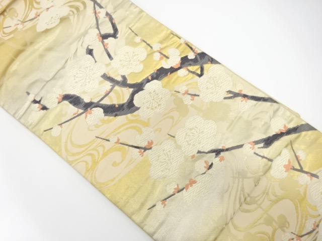JAPANESE KIMONO / ANTIQUE FUKURO OBI / SILK / WOVEN STREAM & UME